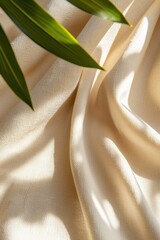 Aufkleber - Soft Draped Fabric with Green Leaves Casting Natural Shadows