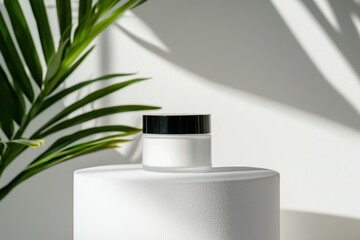 Aufkleber - Minimalist Decorative Bottle with Plant Shadow and Soft Light