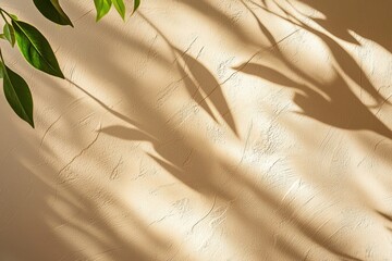 Aufkleber - Soft Leaf Shadows on Warm Textured Wall Light and Nature Vibes