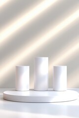 Poster - Minimalist Display Platform with White Cylindrical Pedestals