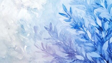 Aufkleber - Soft Blue Watercolor Leaves on Subtle Textured Background