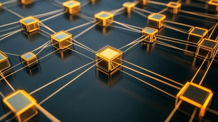 Poster - Blockchain Network Glowing Nodes Connected Cubes Digital Space