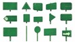 © parinja - Diverse Collection of Blank Green Traffic Signs with Various Shapes and Sizes for Creative Design and Customization on Isolated White Background