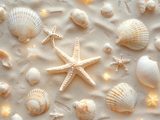 Wall Mural - Seashells & Starfish on Sand