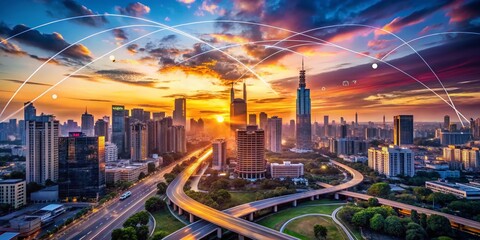Poster - Futuristic 5G Cityscape: High-Speed Network Landscape Photography
