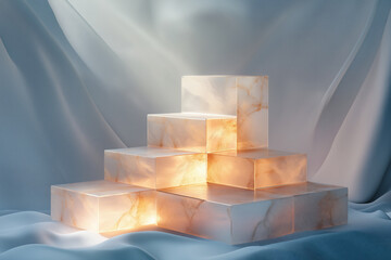 Poster - Illuminated glass pedestal radiating warmth in a serene setting. 