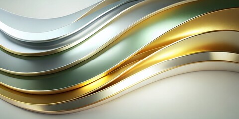 Poster - Gold Silver Gradient Curved Shapes 3D Render Minimalist Banner Background