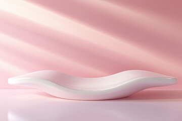 Poster - Elegant white podium showcasing curves in soft pastel ambiance. Generative AI