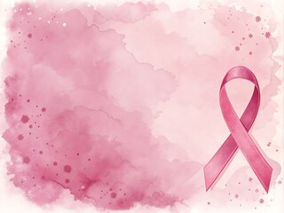 World cancer day background featuring a pink ribbon with a soft watercolor effect reflecting hope and awareness for cancer patients. Generative AI