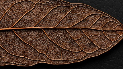 Close-up of a dried leaf's intricate vein structure.
