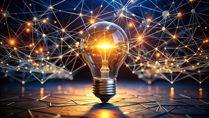 Poster - Illuminated Light Bulb Network Connections Dark Background Architectural Photography Stock Image