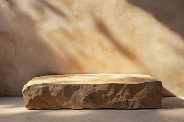 Poster - Sandstone podium with rough edges casting shadows in warm sunlight. Generative AI