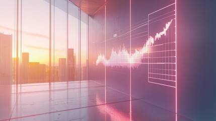 Poster - Business growth visualization urban office data trend analysis evening light interior space modern design for impact