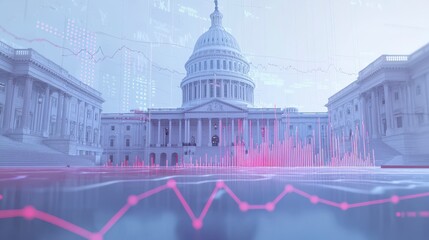 Poster - Political scenario visualization u.S. Capitol data analysis digital environment low angle economic insights