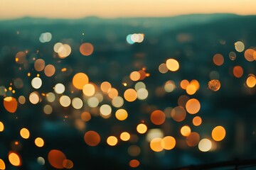 Canvas Print - A bokeh-effect image of a blurry urban landscape, featuring skyscrapers and buildings in the background.