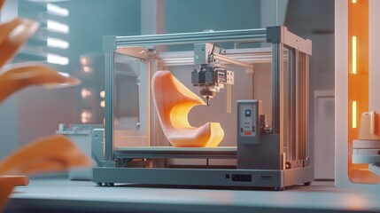Poster - Innovative 3d printing action workshop technology showcase modern environment close-up viewpoint creative process