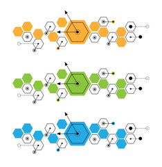 Poster - Abstract Hexagon Shapes Line Art Background Different Colors Set. Graphic design resources and elements vector art