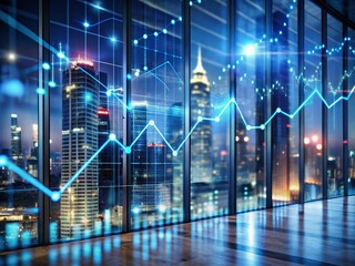 Poster - Low Light Financial Hologram: Abstract Chart Double Exposure Corporate Office Background
