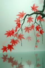 Wall Mural - Red Maple Branch Reflecting In Calm Water