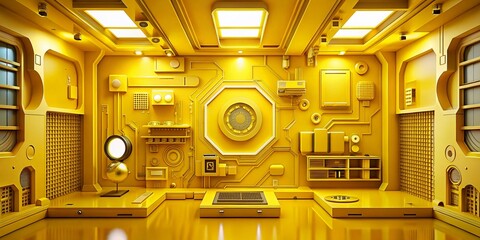 Poster - Minimalist Futuristic UI Dashboard: Yellow Sci-Fi HUD Design