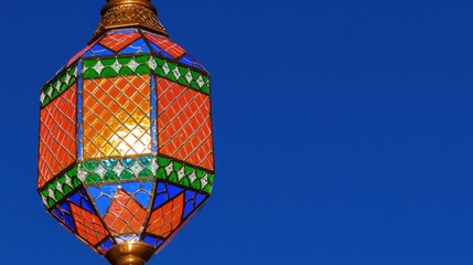 Wall Mural - Colorful stained glass lantern against a clear blue sky.