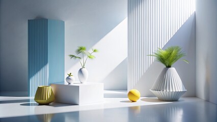 Poster - Minimalist White Background Design Photography: Clean Aesthetics, Geometric Shapes, Abstract Art, Product Mockups