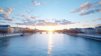 Wall Mural - Parisian sunset over Seine River.