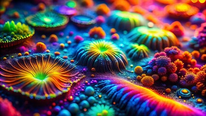 Poster - Neon Texture Background Macro Photography: Abstract Glowing Patterns, Vivid Colors, Close-Up Details, Bright Lights, Fluorescent, Psychedelic, High Resolution Images