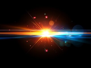Wall Mural - Isolated lens flare and light rays on a black background. Stock.