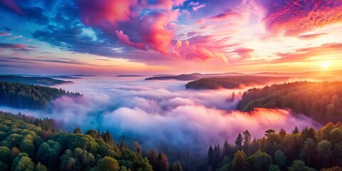 Poster - Pink Blue Panoramic Background, Dreamy Pastel Sky, Abstract Gradient, Colorful Wallpaper, Digital Art, Fantasy Landscape