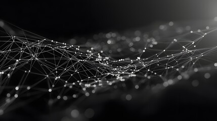 A delicate spiderweb, glistening with morning dew drops, creates a mesmerizing macro pattern of nature's intricate design