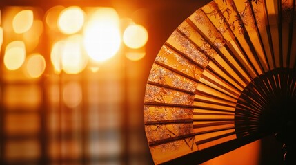 Poster - Ambient closeup of traditional fan in blurred room creating ethereal atmosphere