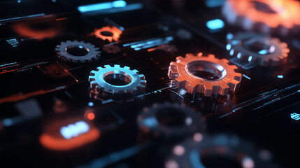 Poster - Intricate gears and circuitry showcase advanced technology in a vibrant digital environment