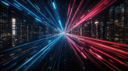 Poster - A dynamic visual of light blue and purple speed trails, creating a streamlined abstract effect with futuristic glowing lines