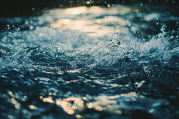 Poster - Close-up of turbulent water with sunlight reflecting on surface.