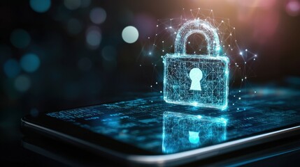 Poster - Digital Security Concept with 3D Lock Icon on Smartphone Screen