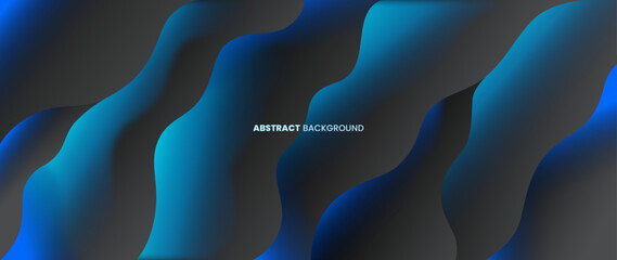 Poster - abstract background of black and blue gradations with abstract wave shapes that look like a collecti