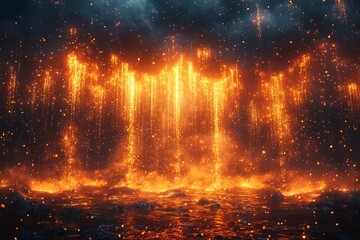 Poster - Mesmerizing Cascade of Golden Fireworks Illuminating Landscape at Night