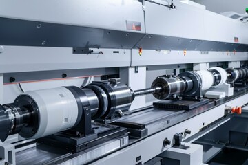 Poster - Large lead screw is being manufactured on an automated assembly line in a modern factory