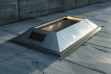Poster - Sunlight is coming through a modern skylight illuminating a room with a polished concrete floor
