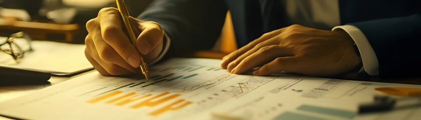 Poster - A professional individual analyzes financial data and charts while taking notes