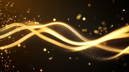 Poster - Glowing Gold Waves with Sparkles on Dark Background for Abstract Designs