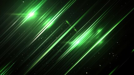 Poster - Glowing Green Light Streaks with Stars on Dark Background for Backgrounds