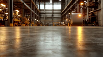 A modern industrial warehouse showcasing an array of machinery with bright lighting, emphasizing machinery efficiency in a well-organized and illuminated space.