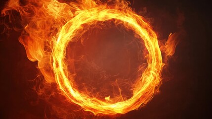 Poster - Vibrant Flaming Circle Isolated on Dark Background for Energy Symbolism