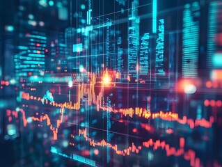 Fototapete - A vibrant representation of financial data, showcasing dynamic graphs and charts with colorful digital elements, symbolizing market trends and analytics in modern technology.