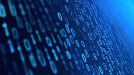 Poster - Abstract Blue Binary Code Background with Binary Digits Flowing Light