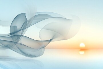 Wall Mural - Delicate wisps of smoke drift across a tranquil horizon at sunset over calm waters