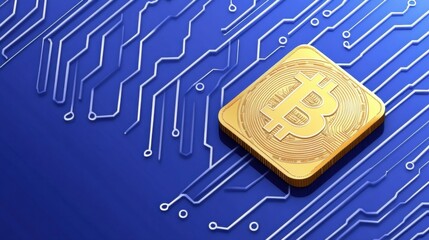bitcoin cryptocurrency symbol on circuit board background technology design
