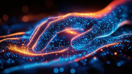 Poster - Digital hand interacting with a glowing surface.